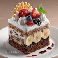 Gourmet Cake Slice with Berries and Cream