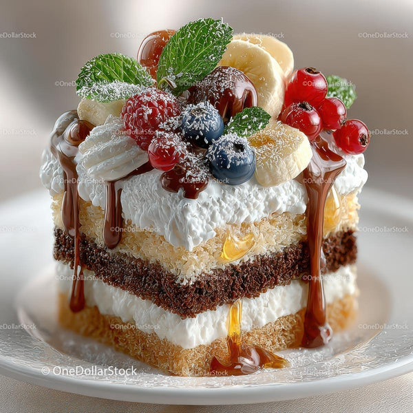 Gourmet Layered Cake with Fresh Berries and Chocolate Drizzle