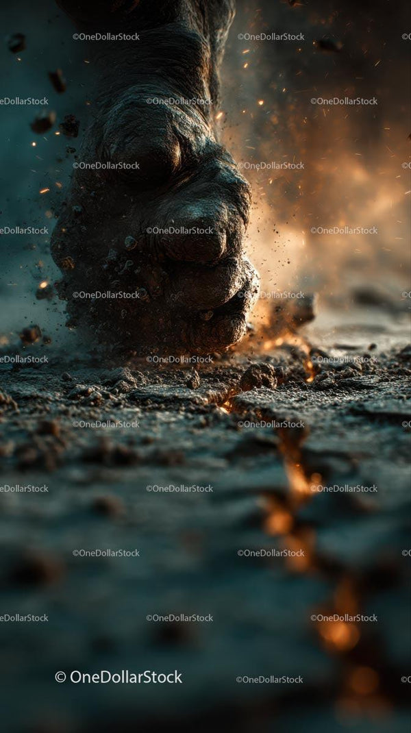 Charging Rhino in Dramatic Dusty Landscape