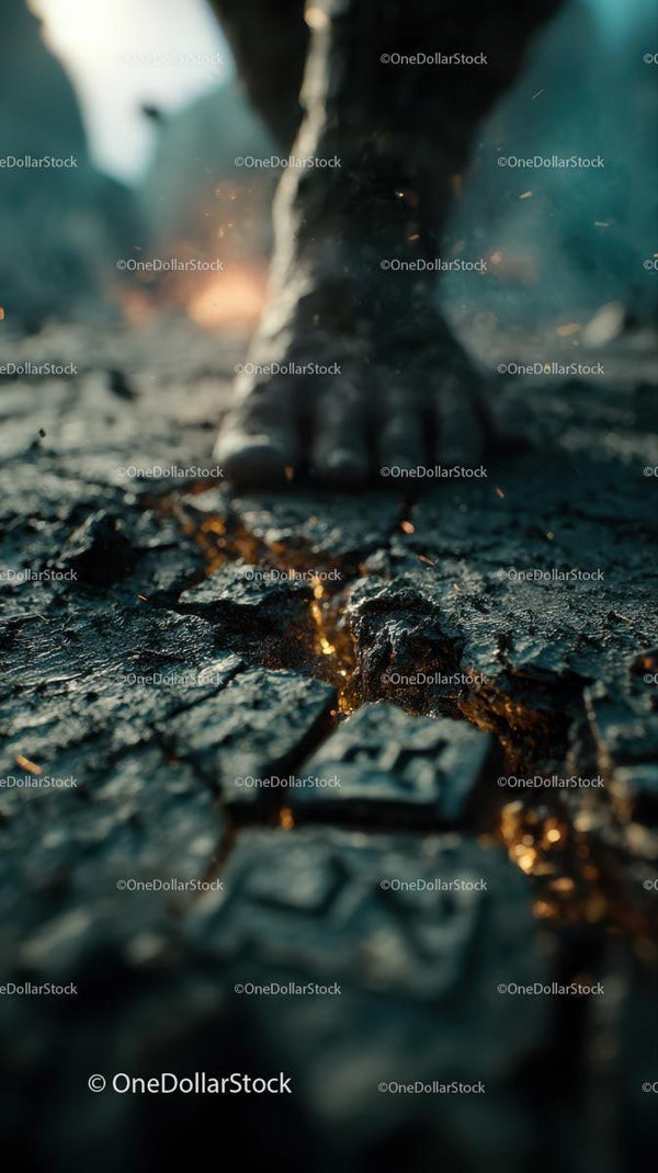 Giant Foot Stepping on Cracked Embers