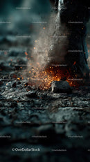 Dynamic Explosion with Flying Sparks and Dust