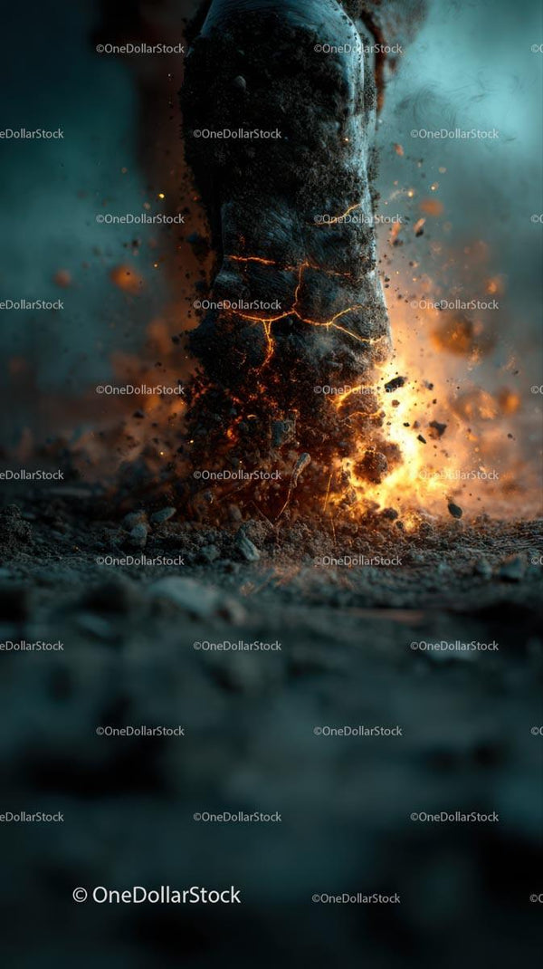 Dynamic Impact of Fiery Explosion on Rugged Ground