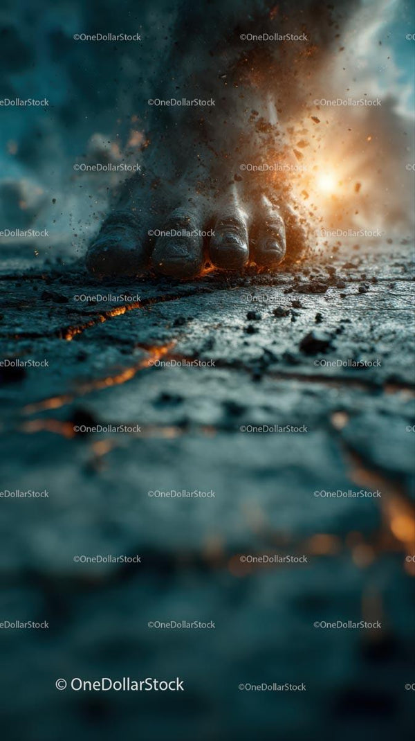 Giant Foot Crushing the Ground with Intense Impact