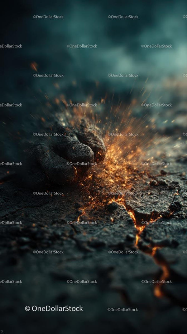 Fiery Explosion with Glowing Embers on Cracked Surface
