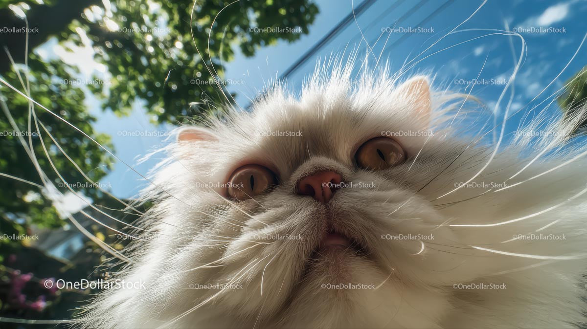 Close-Up of Fluffy Persian Cat in Sunny Garden