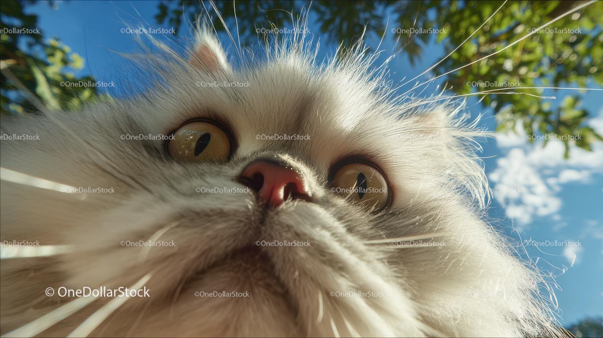 Close-Up of a Fluffy Cat Against Blue Sky