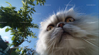 Close-Up of Fluffy Persian Cat Under Blue Sky
