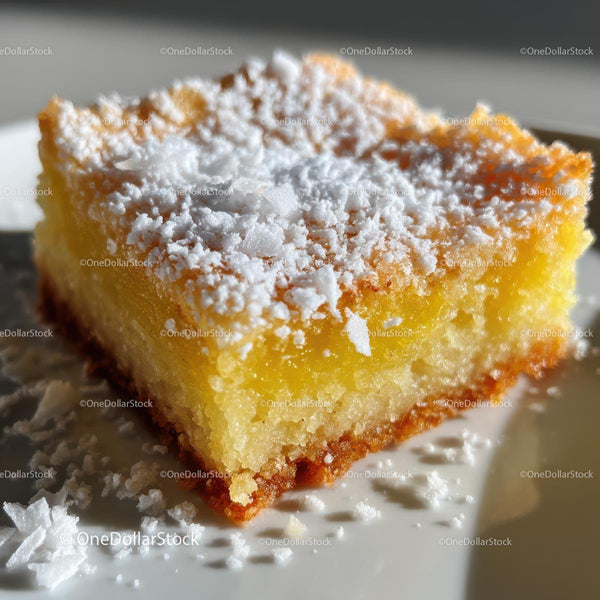 Close-Up of Lemon Cake Slice with Powdered Sugar