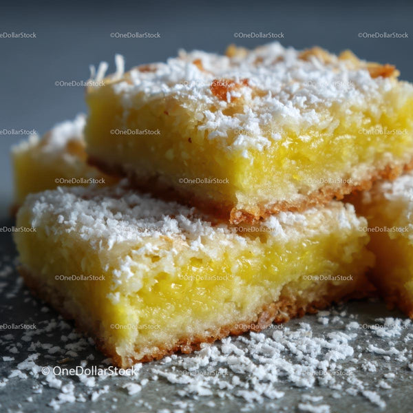 Homemade Lemon Bars with Coconut and Powdered Sugar