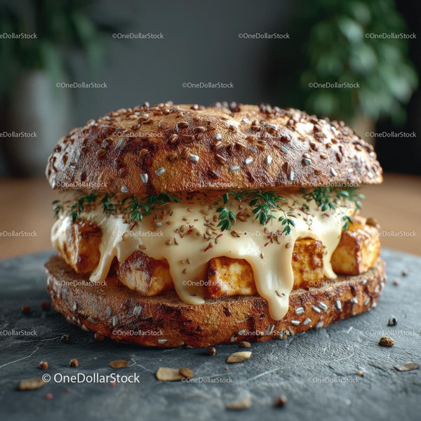 Gourmet Cheese Burger with Herbs and Seeded Bun