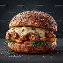 Gourmet Burger with Sesame Seed Bun and Rosemary Garnish