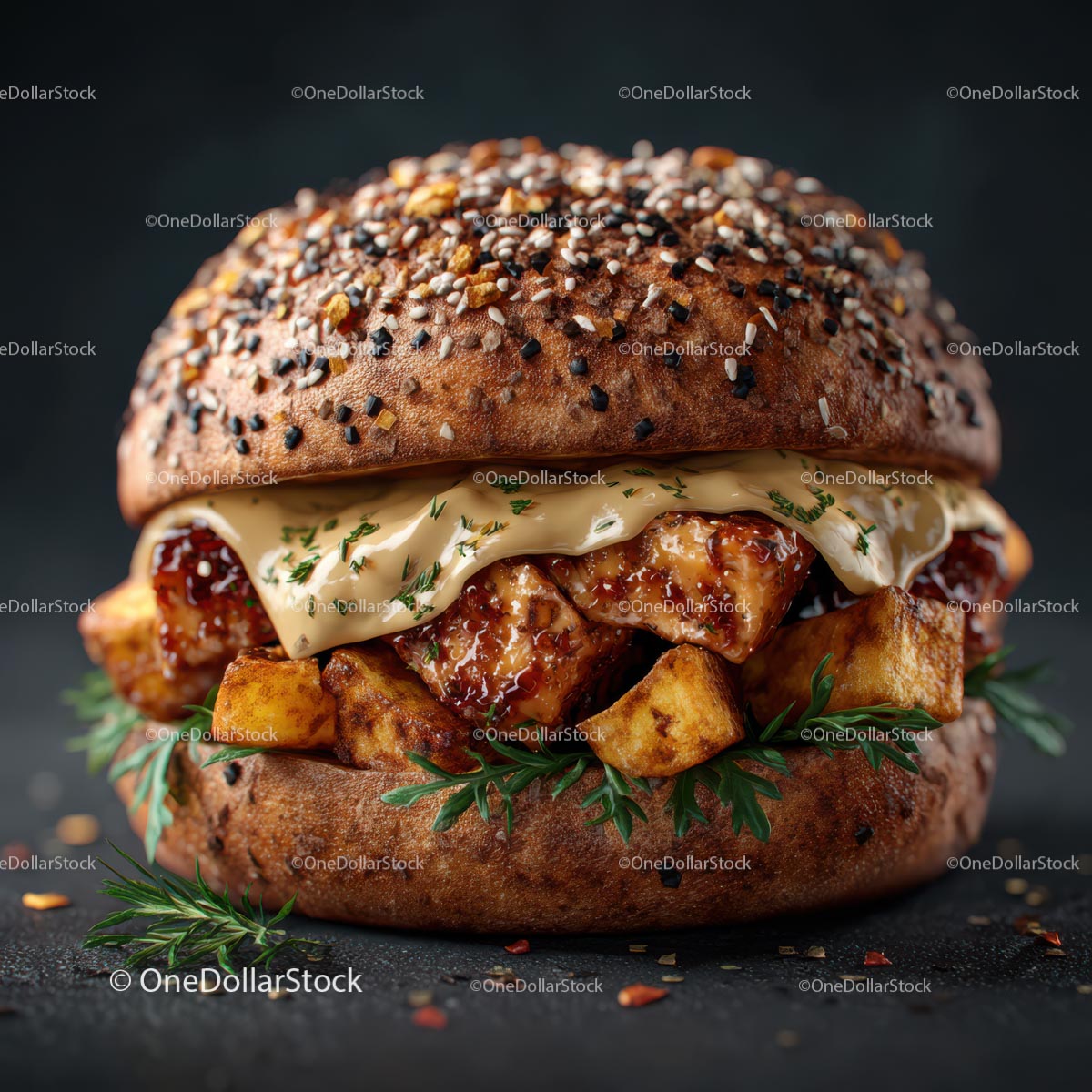 Gourmet Burger with Sesame Seed Bun and Chicken