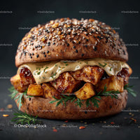 Gourmet Burger with Sesame Seed Bun and Chicken