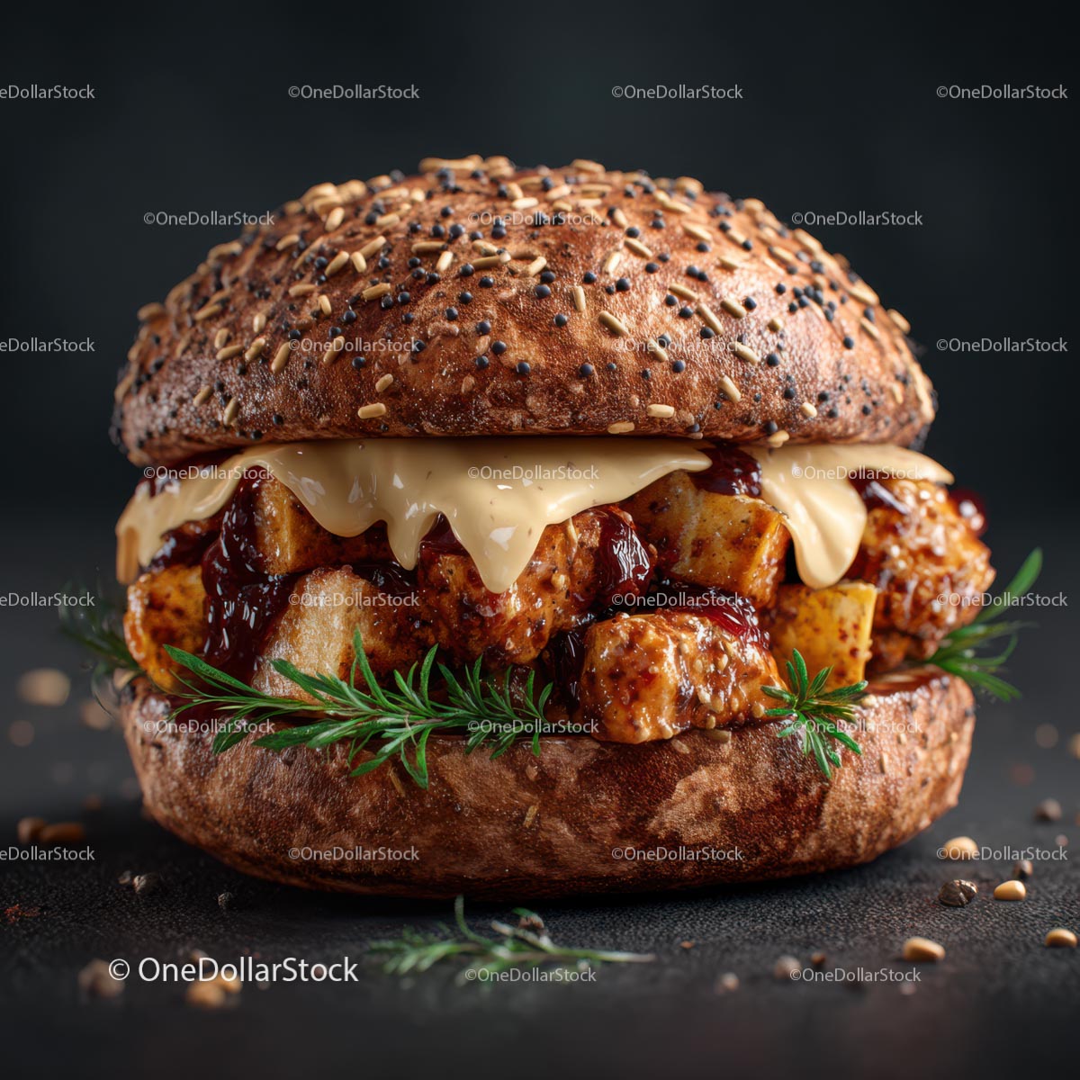 Wykwintny burger z kurczaka z roztopionym serem i rozmarynem