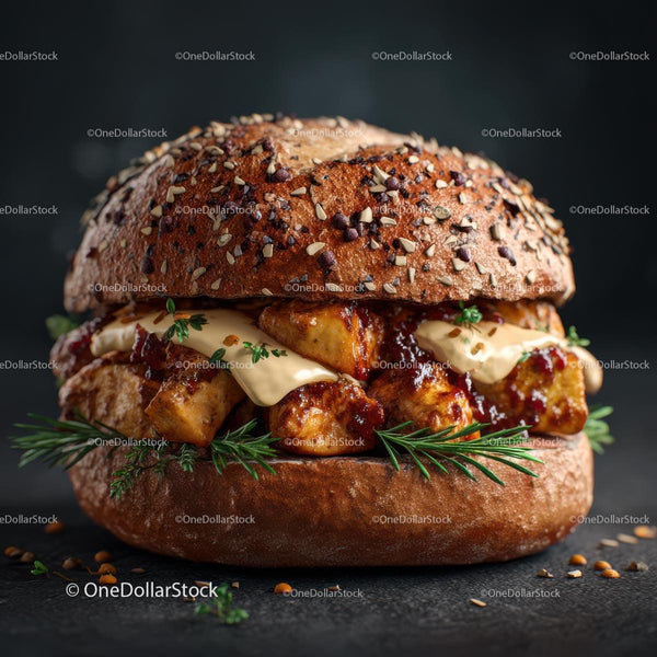 Gourmet Chicken Sandwich with Rosemary Garnish