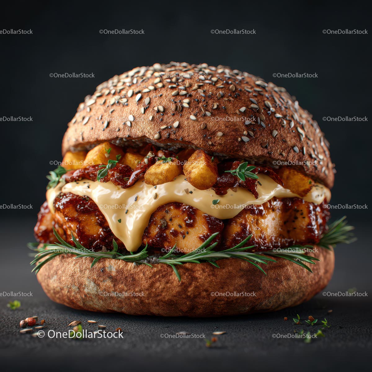 Gourmet Burger with Grilled Chicken and Cheese