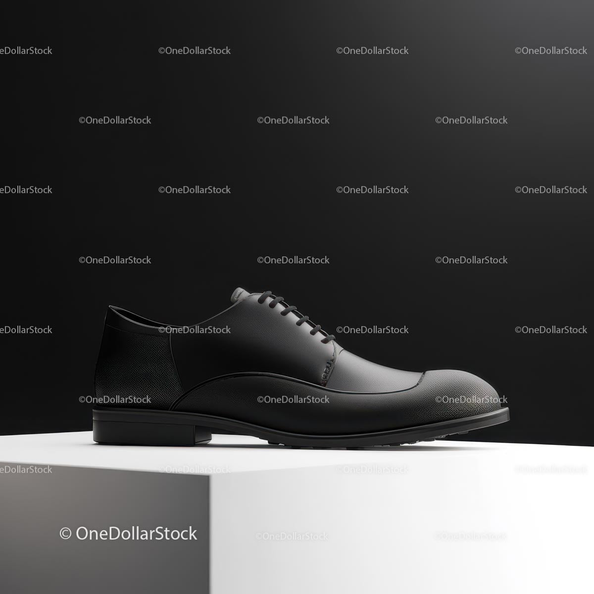 Elegant Black Leather Shoe on White Pedestal