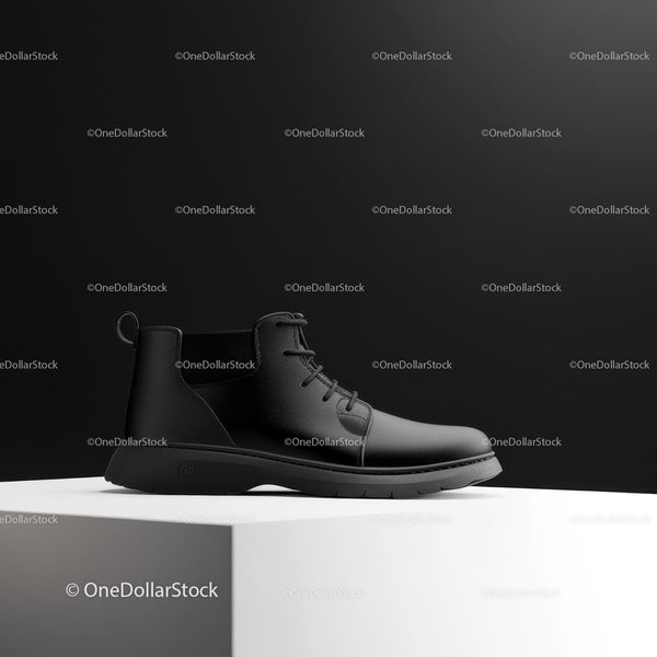Black Leather Shoe on Minimalist Display