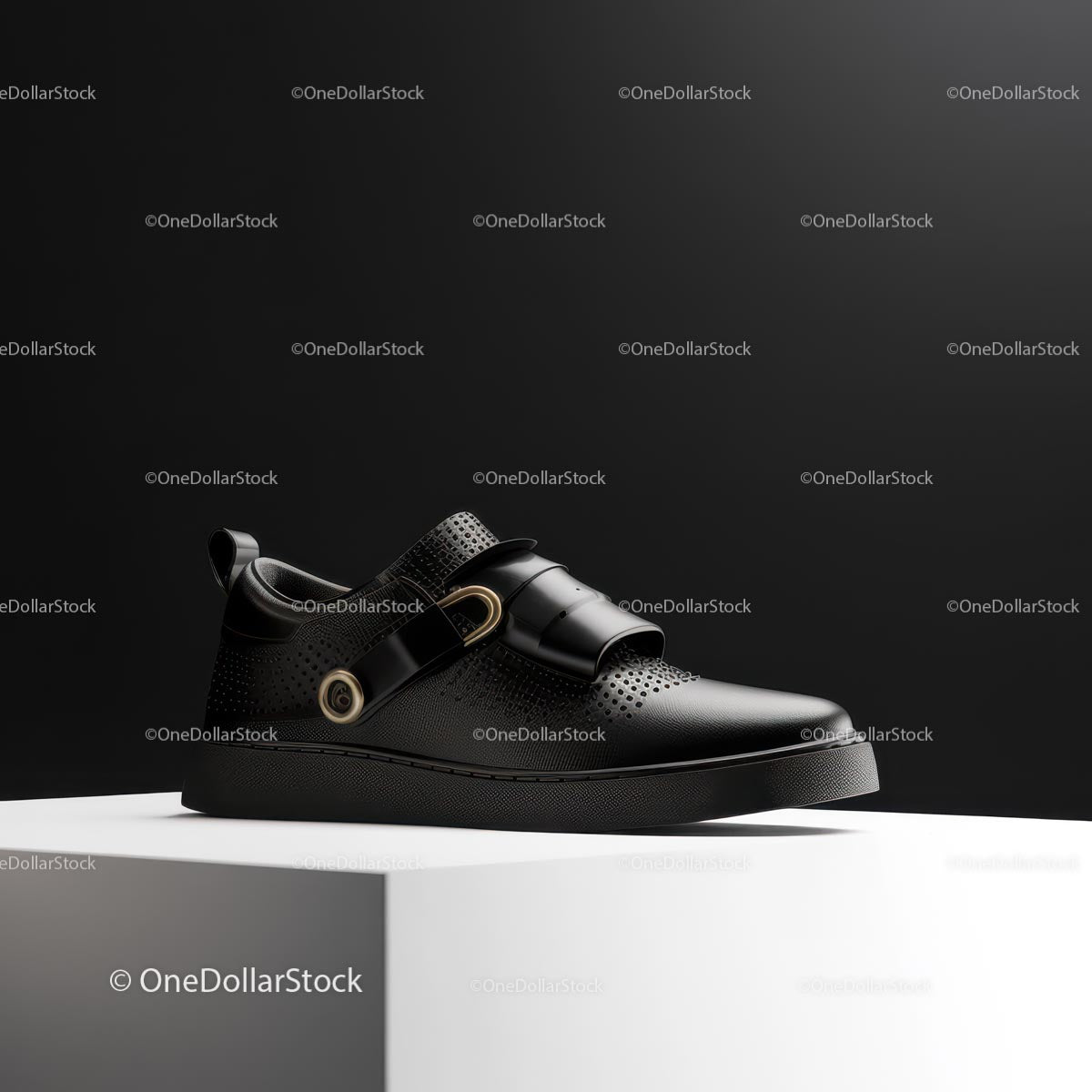 Elegant Black Leather Shoe with Modern Buckle Design