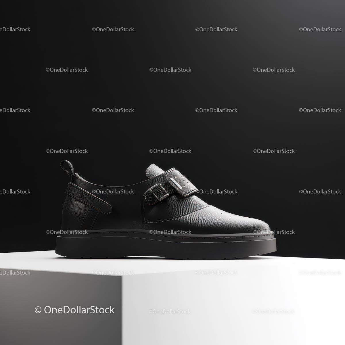Elegant Black Leather Shoe with Modern Buckle Design