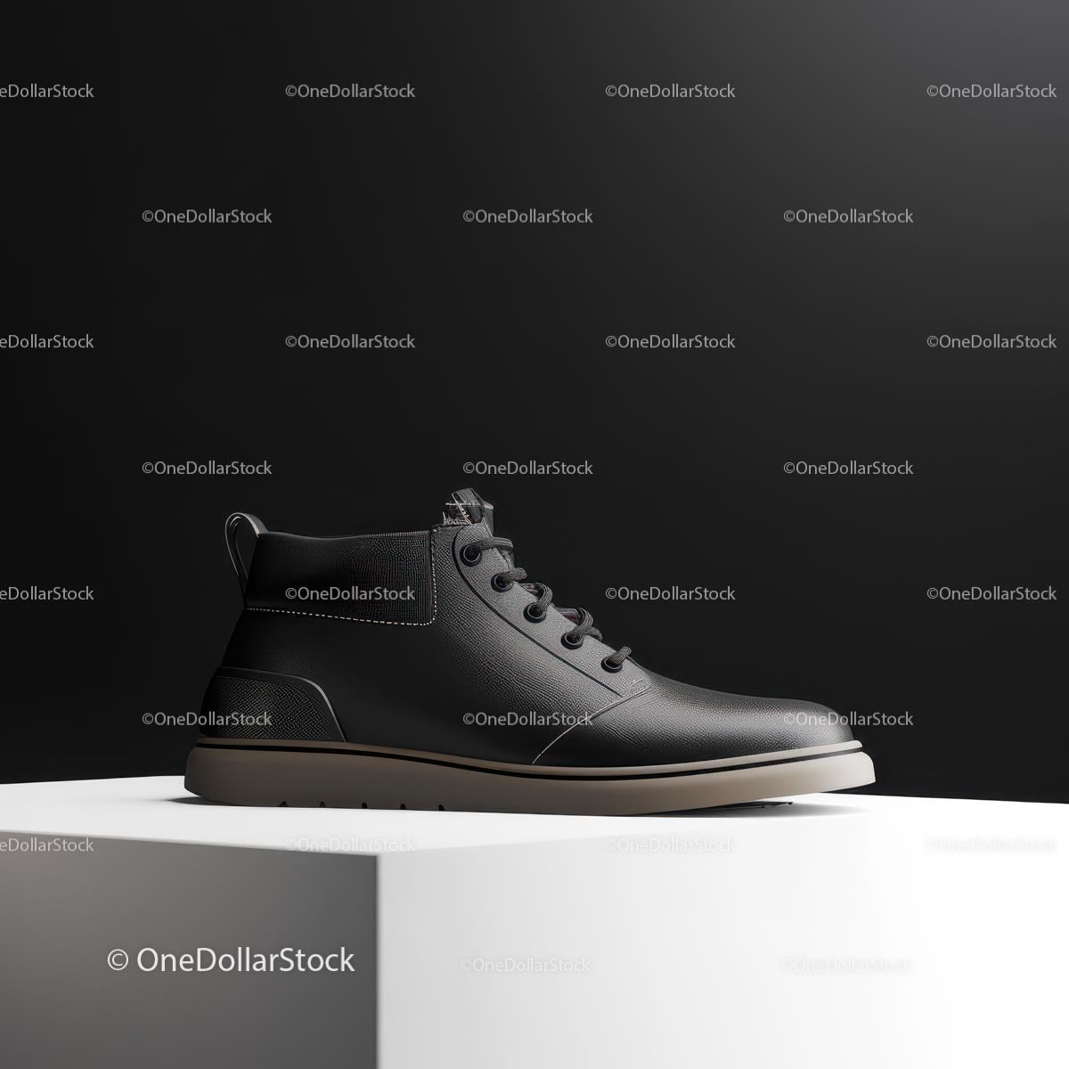 Stylish Black Ankle Boot on Minimalist Pedestal