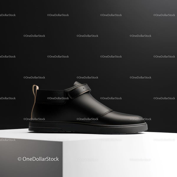 Sleek Black Leather Boot on Minimalist Display