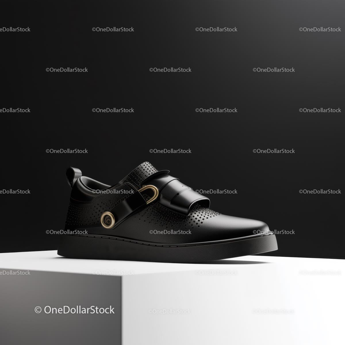 Elegant Black Leather Shoe on Modern Display
