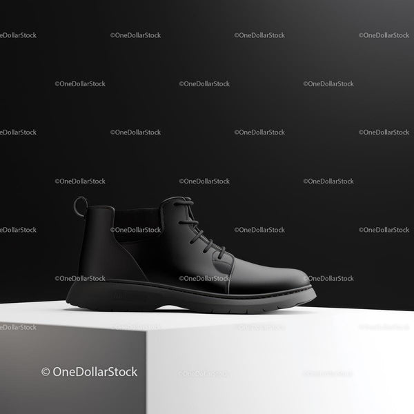 Sleek Black Leather Boot on White Surface