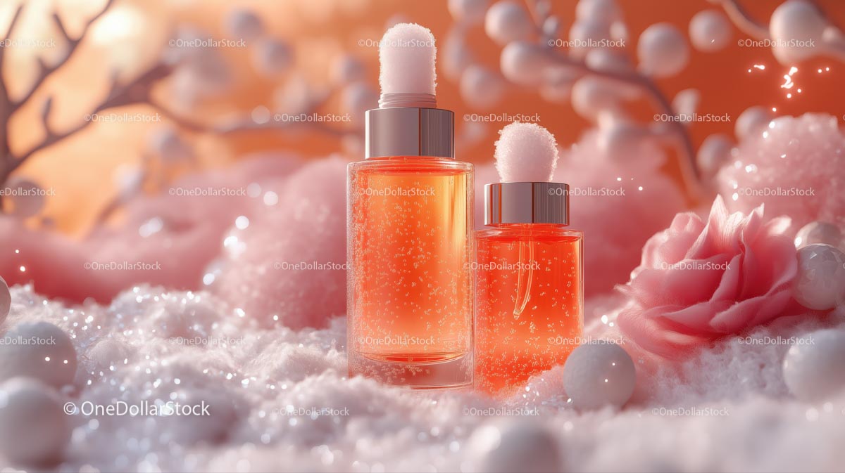 Elegant Cosmetic Bottles with Pink Floral Surroundings