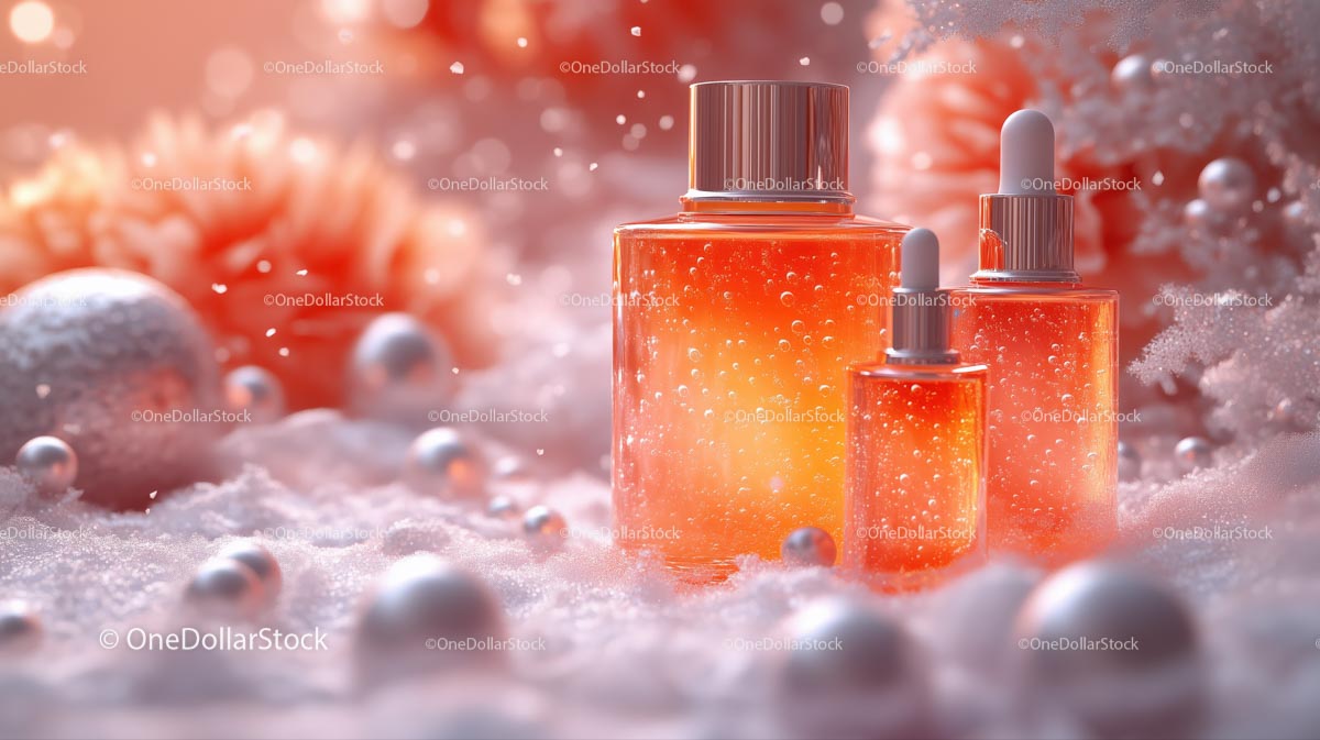 Luxury Orange Serum Bottles in Elegant Winter Setting