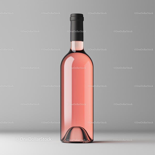 Rose Wine Bottle Blank-Label Mockup on Gentle Grey