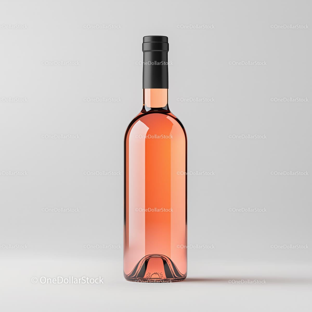 Czysta scena produktu z eleganckiej butelki wina różanego
