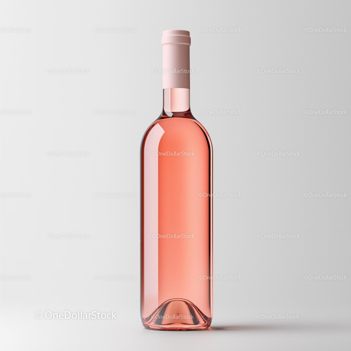 Czysta scena produktu z elegancką butelką wina różanego na minimalistycznym tle