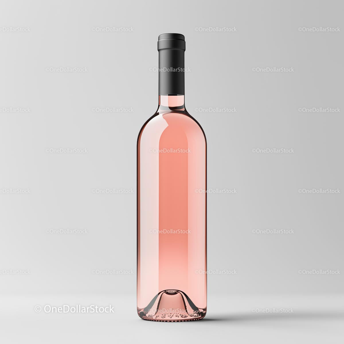 Isolated Photorealistic Pink Wine Bottle Over Light Grey