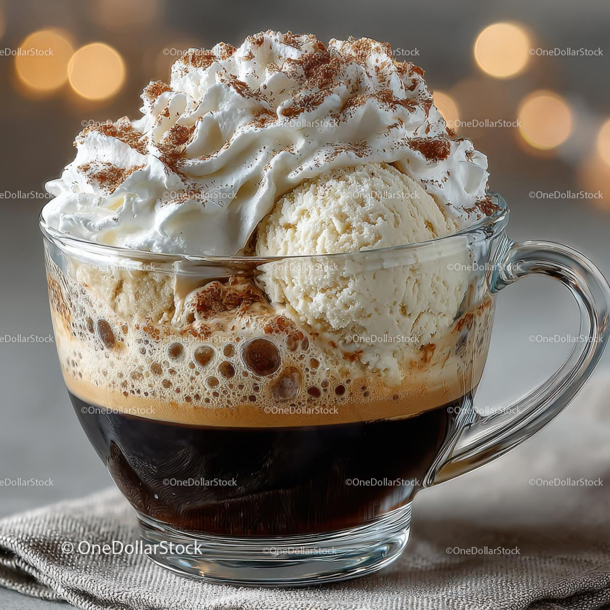Delicious Affogato with Whipped Cream and Vanilla Ice Cream
