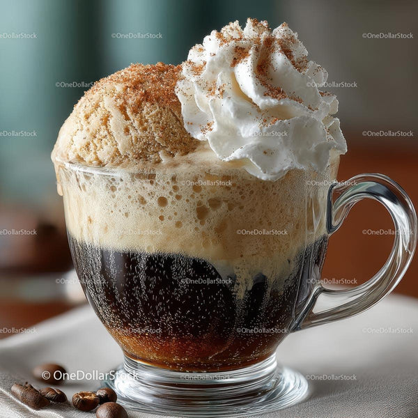 Rich Ice Cream Coffee Float with Whipped Cream Topping