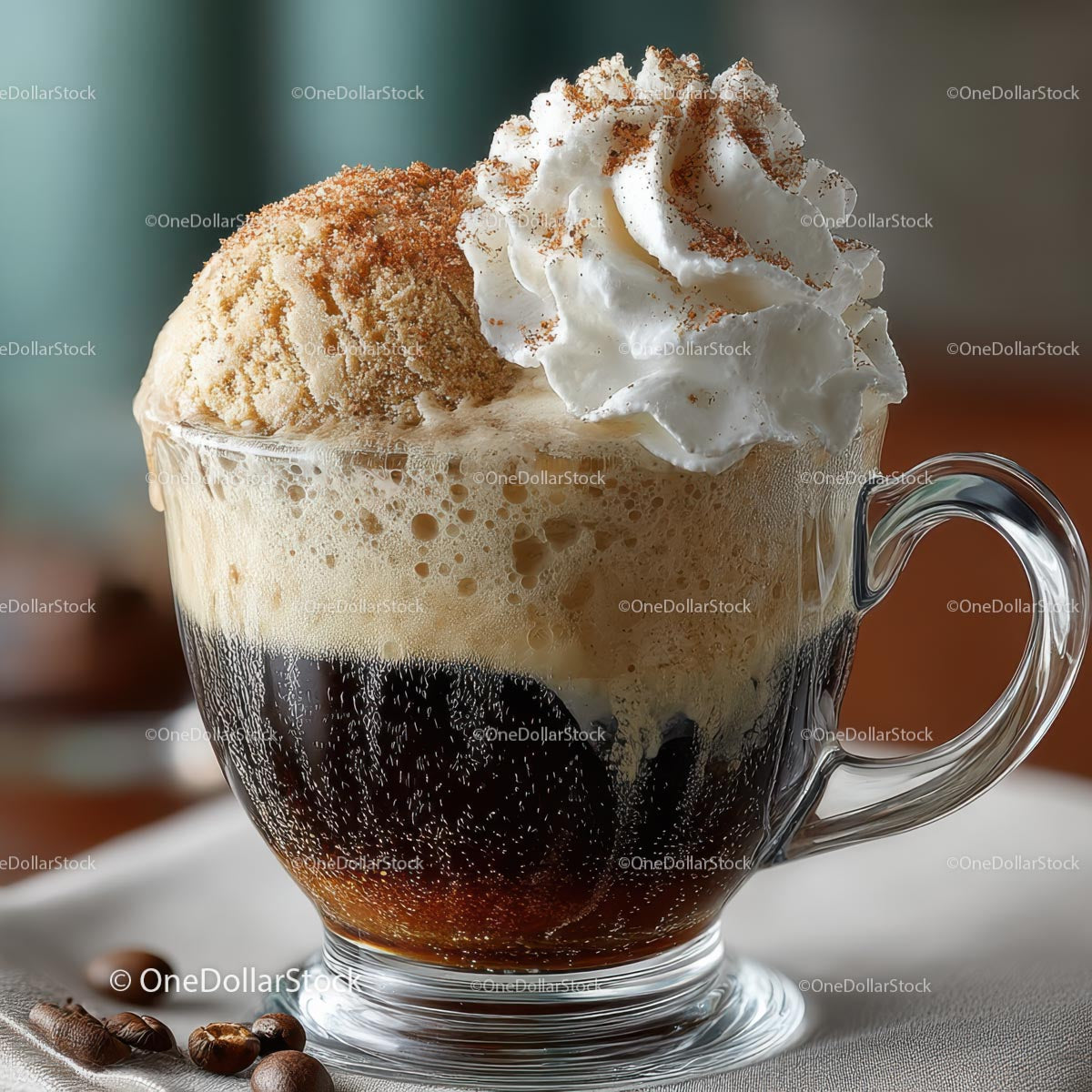 Indulgent Coffee with Ice Cream and Whipped Cream Topping