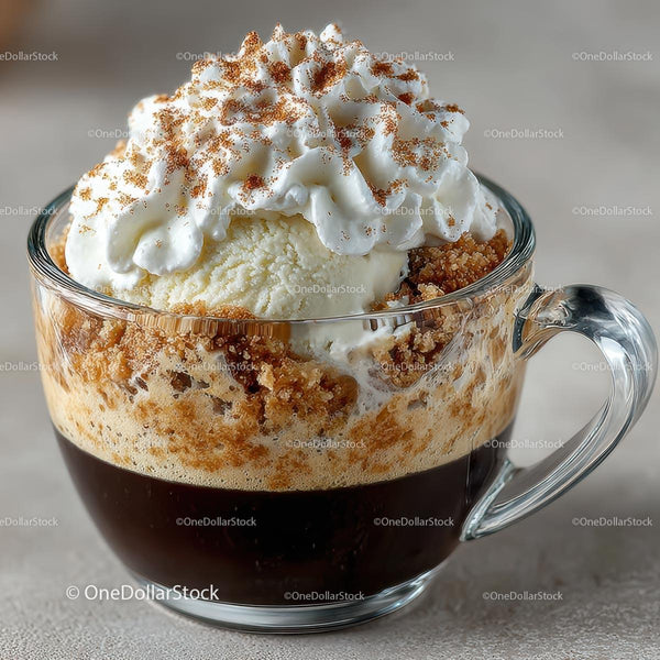 Warm Coffee Dessert with Ice Cream and Whipped Cream