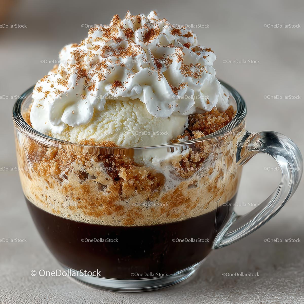 Indulgent Coffee with Ice Cream and Whipped Cream Topping