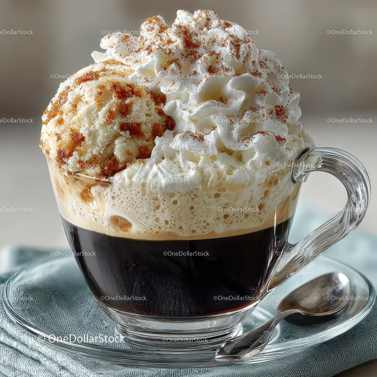 Rich Coffee with Whipped Cream and Ice Cream