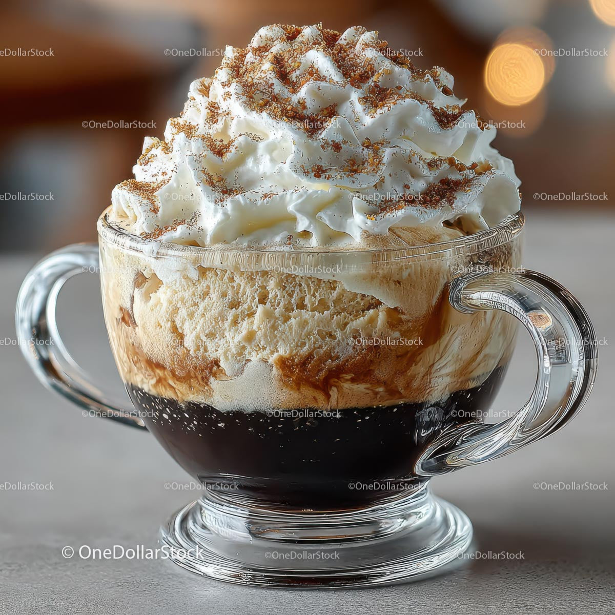 Indulgent Coffee with Ice Cream and Whipped Cream Topping