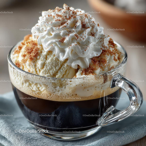 Delicious Affogato with Whipped Cream and Cinnamon