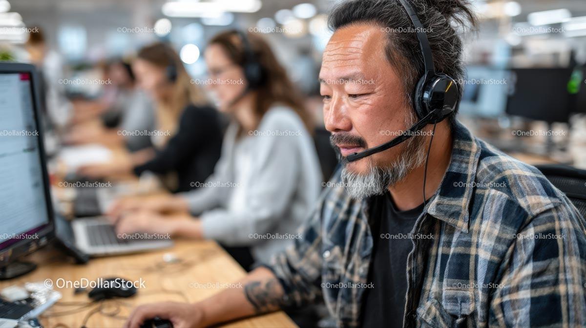 Focused Customer Support Specialist in Modern Office