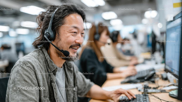 Smiling Customer Service Representative at Work