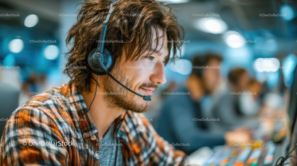 Young Man Providing Customer Support in Modern Office