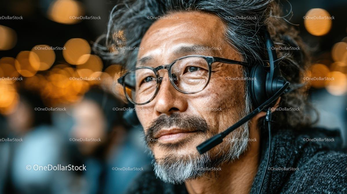 Mature Man with Headset Providing Customer Support