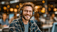 Smiling Man in Headset at Modern Office