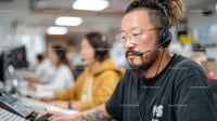 Focused Customer Service Agent in a Modern Office Setting