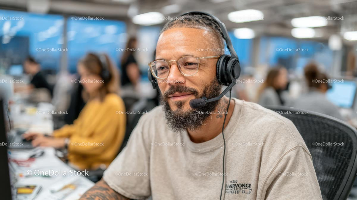 Focused Customer Service Representative in Modern Office