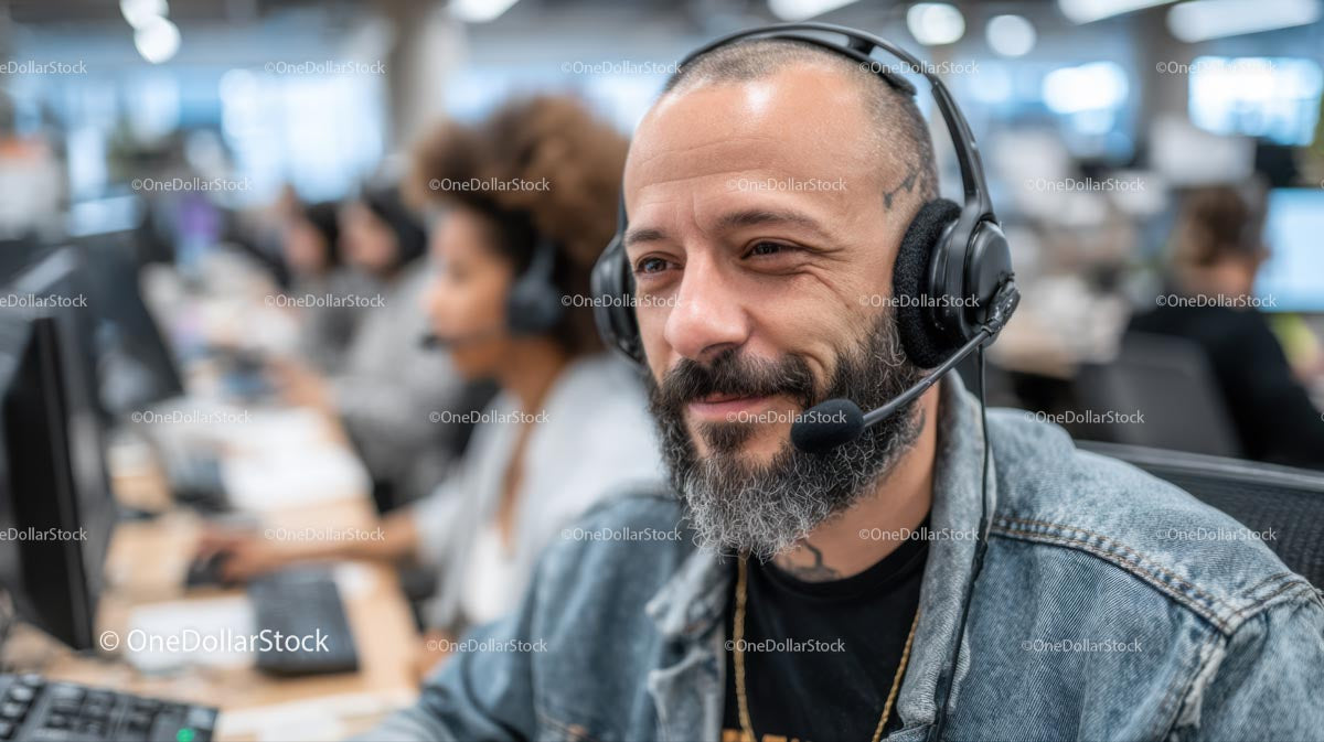 Smiling Customer Service Representative in Modern Office